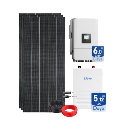 Kit Solar Híbrido com Bateria Deye+ Inversor Híbrido 6kW Deye+ 4 Painéis de 550W