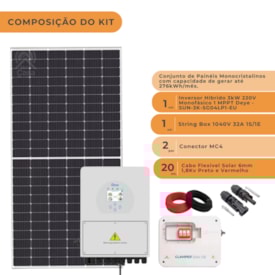 Segunda imagem do produto Kit Solar Híbrido Monocristalino 276kW/mês com Inversor Deye