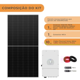Segunda imagem do produto Kit Solar Híbrido Monocristalino 432kW/mês Deye 5kW 127V