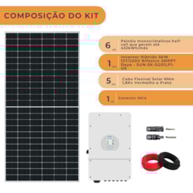 Segunda imagem do produto Kit Solar Híbrido Monocristalino 432kW/mês Deye 8kW 127V/220V