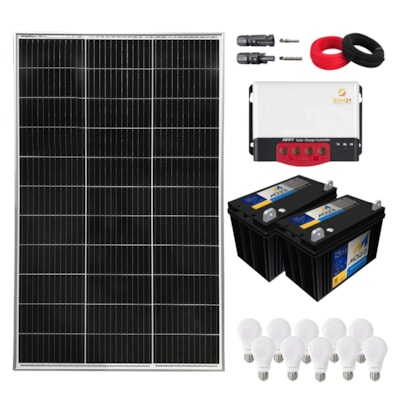 Kit Solar Iluminação 150W/160W 10 Lâmpadas com Bateria 12v