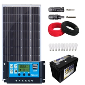 Kit Solar Iluminação 155w Resun 10 Lâmpadas com Bateria 12v