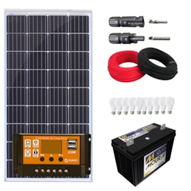 Kit Solar Iluminação 155w Resun 10 Lâmpadas com Bateria 12v