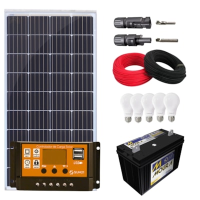 Kit Solar Iluminação 155w Resun 5 Lâmpadas com Bateria 12v