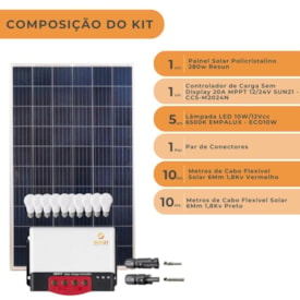 Segunda imagem do produto Kit Solar Iluminação 280w 5 Lâmpadas Controlador 20A
