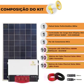 Segunda imagem do produto Kit Solar Iluminação 280w Resun 10 Lâmpadas Controlador 20A