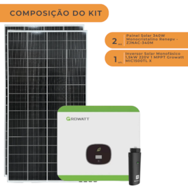 Segunda imagem do produto Kit Solar Monocristalino 102kWh/mês com Inversor Growatt 1,5kW 220V