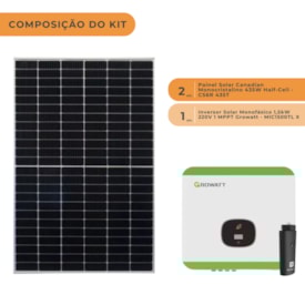 Segunda imagem do produto Kit Solar Monocristalino 104kWh/mês Canadian Inversor Growatt 220V
