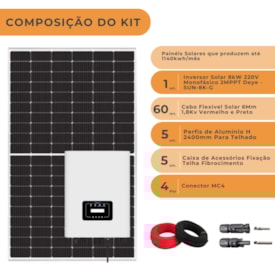 Segunda imagem do produto Kit Solar Monocristalino 1140kW/mês Inversor Deye 8kW 220V