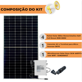 Segunda imagem do produto Kit Solar Monocristalino 2,2kWp ou 233kwh/mês Microinversor 