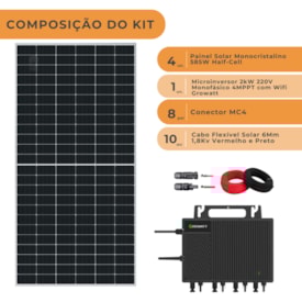 Segunda imagem do produto Kit Solar Monocristalino 280kWh/mês Microinversor Growatt 220V