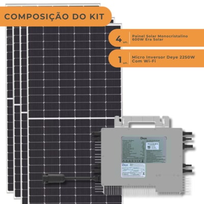 Segunda imagem do produto Kit Solar Monocristalino 288kW/mês Micro inversor Deye 2,25kW 220V