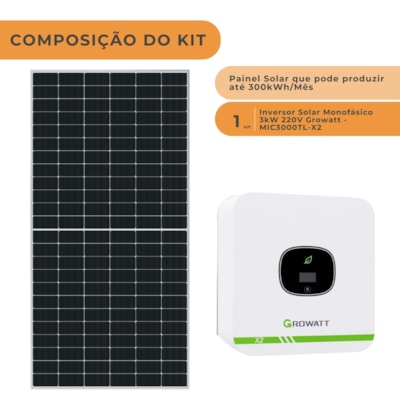 Segunda imagem do produto Kit Solar Monocristalino 300kWh/mês Inversor Growatt 3kW 220V