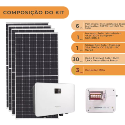 Segunda imagem do produto Kit Solar Monocristalino 3994kW/mês Inversor Sungrow 4kW 220V