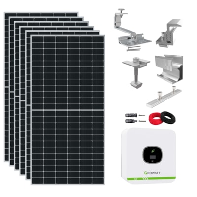 Kit Solar Monocristalino 456kW/mês Inversor Growatt 3kW 220V