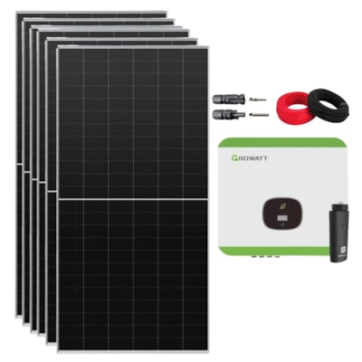 Kit Solar Monocristalino 495kWh/mês com Inversor Growatt 3kW 220V