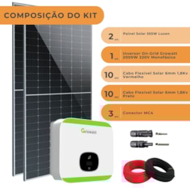 Segunda imagem do produto Kit Solar Monocristalino 555W ou 116,55kwh/mês Growatt 2000W 220V