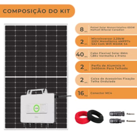 Segunda imagem do produto Kit Solar Monocristalino 624kW/mês Microinversor Saj 220V