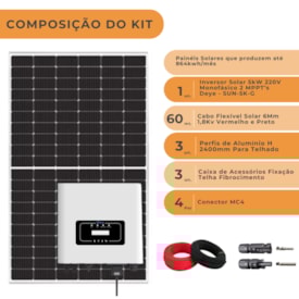 Segunda imagem do produto Kit Solar Monocristalino 864W/mês Inversor Deye 5kW 220V
