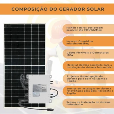 Segunda imagem do produto Kit Solar Monocristalino para até 580kwh/mês Microinversor Instalado Bh e Região