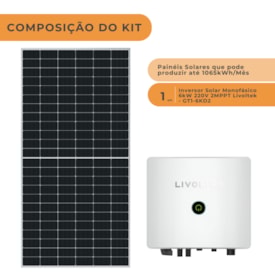 Segunda imagem do produto Kit Solar Monocristalino Residencial 1065kWh/mês Livoltek 6kW 220V
