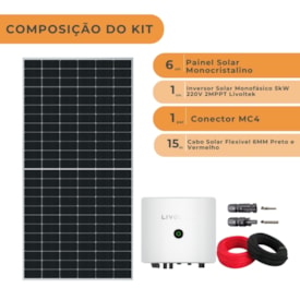 Segunda imagem do produto Kit Solar Monocristalino Residencial 432kWh/mês Livoltek 5kW 220V