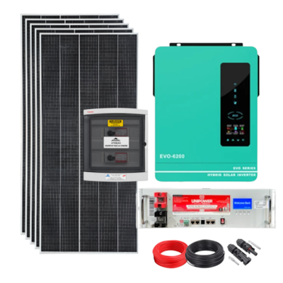 Kit Solar Off Grid 2,75kWp com Bateria de Lítio Unipower 4,8kWh e Inversor 6,2kW 220V Anern