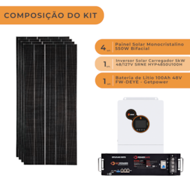 Segunda imagem do produto Kit Solar Off Grid 264kWh com Inversor Carregador 5kW SRNE e Bateria de Lítio Getpower