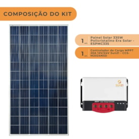 Segunda imagem do produto Kit Solar Off-grid 335W/h Policristalino com Controlador de Carga 20A MPPT