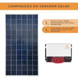 Segunda imagem do produto Kit Solar Off-grid 335W/h Policristalino com Controlador de Carga 20A MPPT