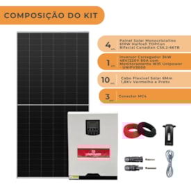 Segunda imagem do produto Kit Solar Off-grid 366kWh/mês com Inversor Carregador Unipower 3kW 48V/220V