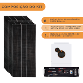 Segunda imagem do produto Kit Solar Off Grid 528kWh com Inversor Carregador 5kW SRNE e Bateria de Lítio Getpower