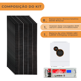 Segunda imagem do produto Kit Solar Off Grid 528kWh com Inversor Carregador 5kW SRNE e Bateria de Lítio Unipower 