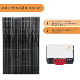 Segunda imagem do produto Kit Solar Off-grid 560W/h Monocristalino com Controlador de Carga 30A 24V MPPT