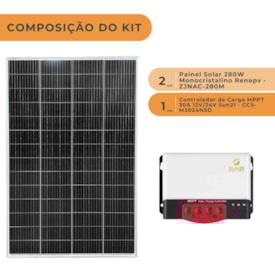 Segunda imagem do produto Kit Solar Off-grid 560W/h Monocristalino com Controlador de Carga 30A 24V MPPT