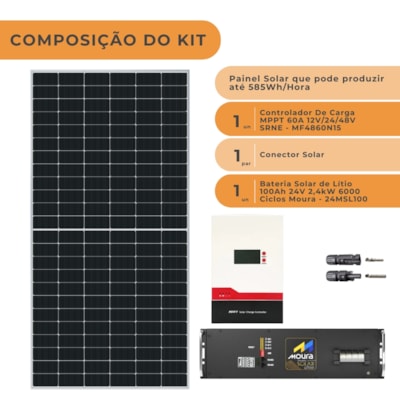 Segunda imagem do produto Kit Solar Off-Grid 585W/H Com Bateria Lítio Moura 100Ah 24V