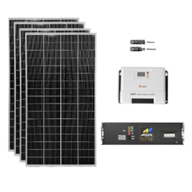 Kit Solar Off-Grid 640W/H Com Bateria Lítio Moura 100Ah 24V
