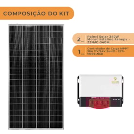 Segunda imagem do produto Kit Solar Off-grid 680W/h Monocristalino com Controlador de Carga 30A 24V MPPT