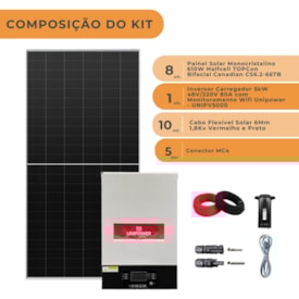 Segunda imagem do produto Kit Solar Off-grid 732kWh/mês com Inversor Carregador Unipower 5kW 48V/220V