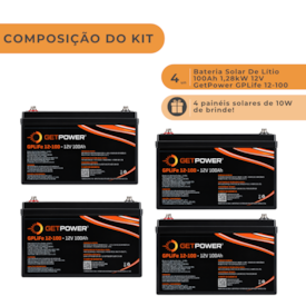 Segunda imagem do produto Kit Solar Off-Grid com 4 Baterias de Lítio GETPOWER 100Ah + 4 Painéis Brinde