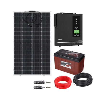 Kit Solar Off Grid com Painel Flexível 250W + Bateria Freedom 220Ah + Inversor + Cabos e Conectores