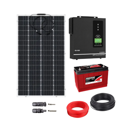 Kit Solar Off Grid com Painel Flexível 250W + Bateria Freedom + Inversor + Cabos e Conectores