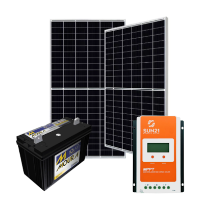 Kit Solar Off-Grid Completo com potência de 455w e Bateria 111AH Moura