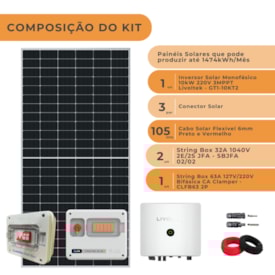 Segunda imagem do produto Kit Solar On-Grid 1.474kW/mês Inversor Monofásico 220V 10kW