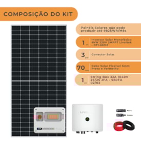 Segunda imagem do produto Kit Solar On-Grid 982kW/mês Inversor Monofásico 220V 6kW