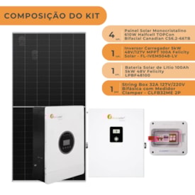Segunda imagem do produto Kit Solar para Backup com Bateria 100Ah e Inversor Carregador 5kWh 48V/127V