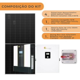 Segunda imagem do produto Kit Solar para Backup com Bateria 100Ah e Inversor Carregador 5kWh 48V/220V