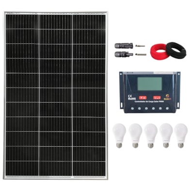Kit Solar para Iluminação 160W/h Off-Grid com 5 Lâmpadas 12V
