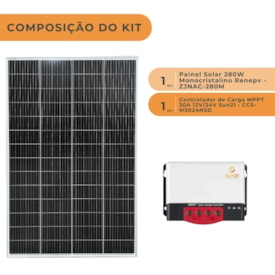 Segunda imagem do produto Kit Solar Placa Solar 280W com Controlador de Carga 30A 12V MPPT
