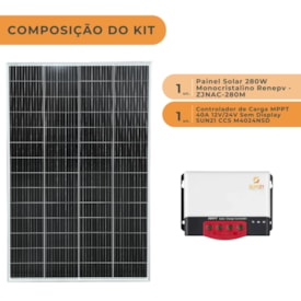 Segunda imagem do produto Kit Solar Placa Solar 280W com Controlador de Carga 40A 12V MPPT